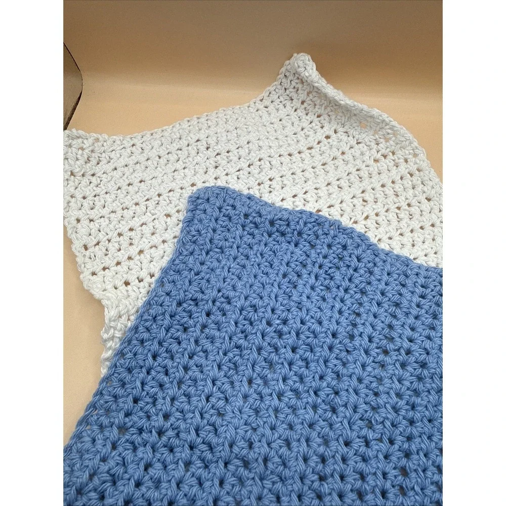 Handmade Set of 2 Crochet Cotton Dish/Wash Cloths 10 X 9